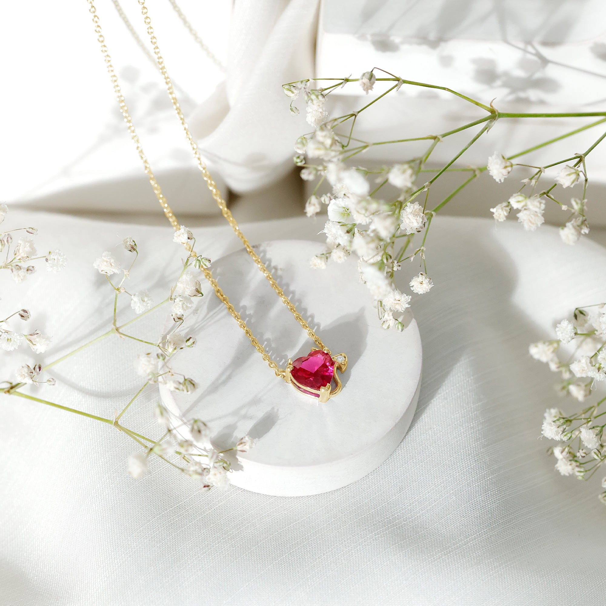 Lab Grown Ruby Devil Heart Necklace with Chain
