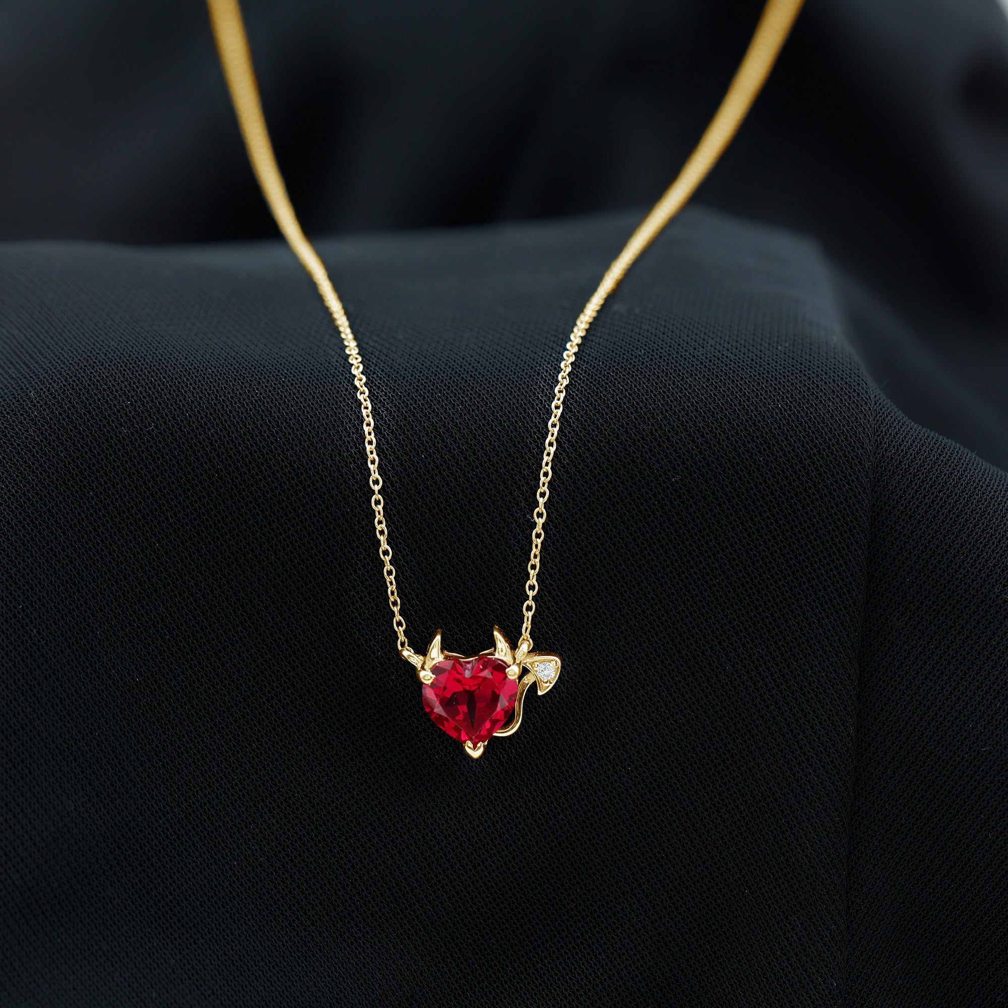 Lab Grown Ruby Devil Heart Necklace with Chain