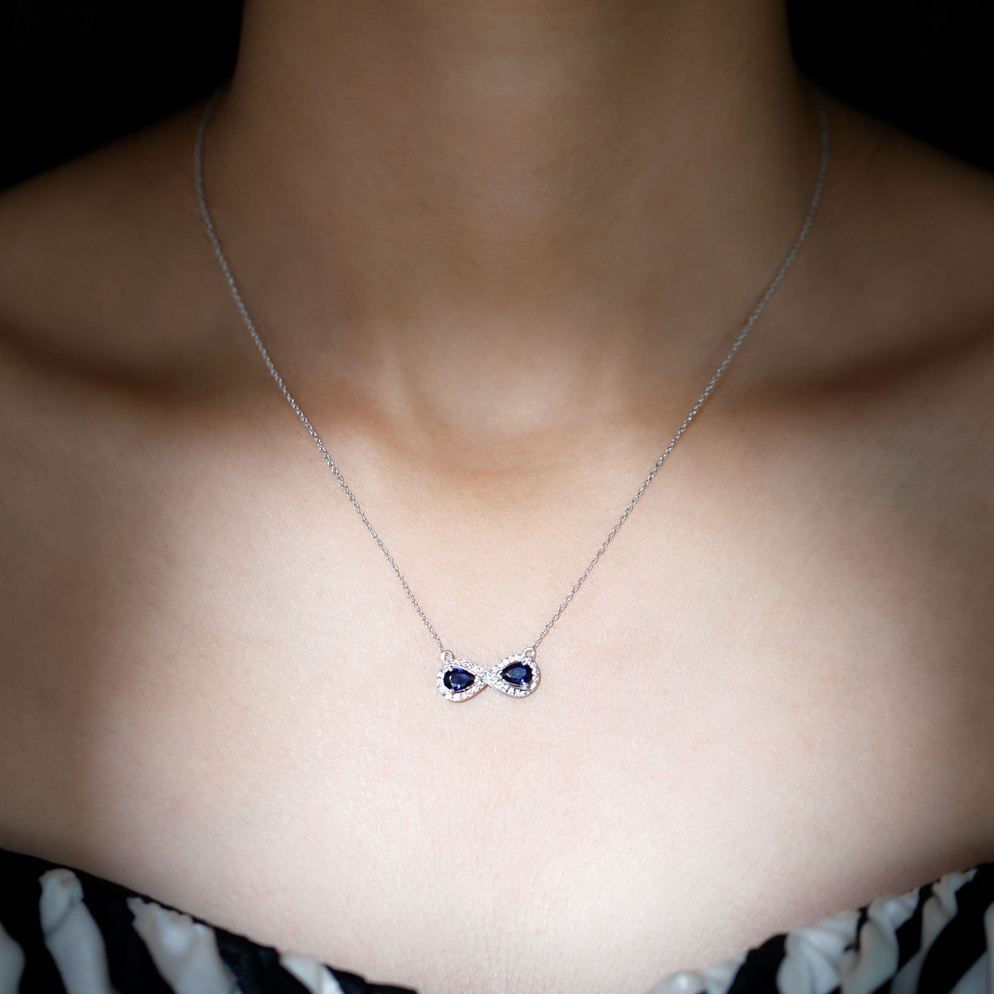 Lab Grown Blue Sapphire Infinity Necklace With Diamond Accent