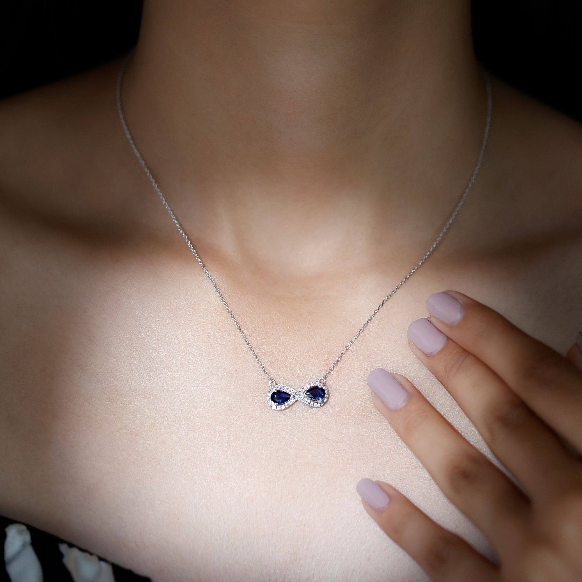 Lab Grown Blue Sapphire Infinity Necklace With Diamond Accent