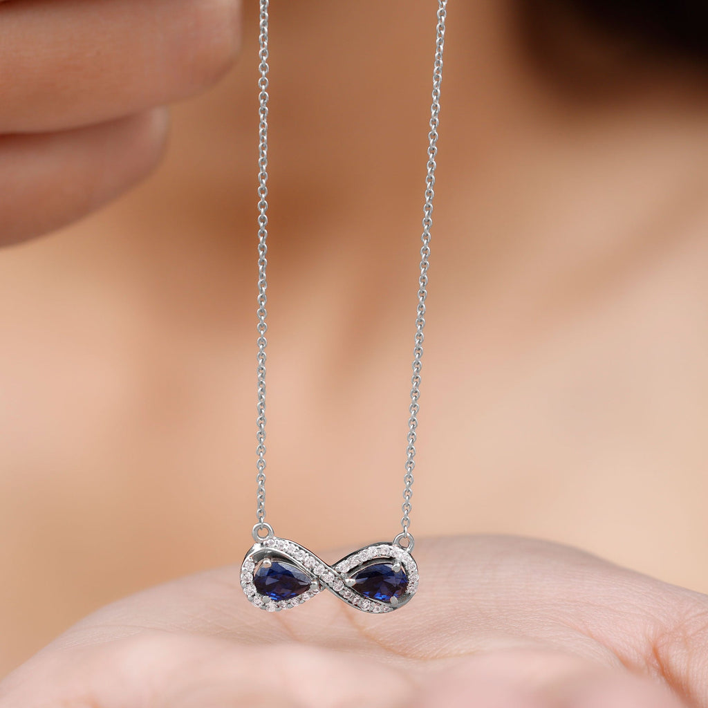 Lab Grown Blue Sapphire Infinity Necklace With Diamond Accent