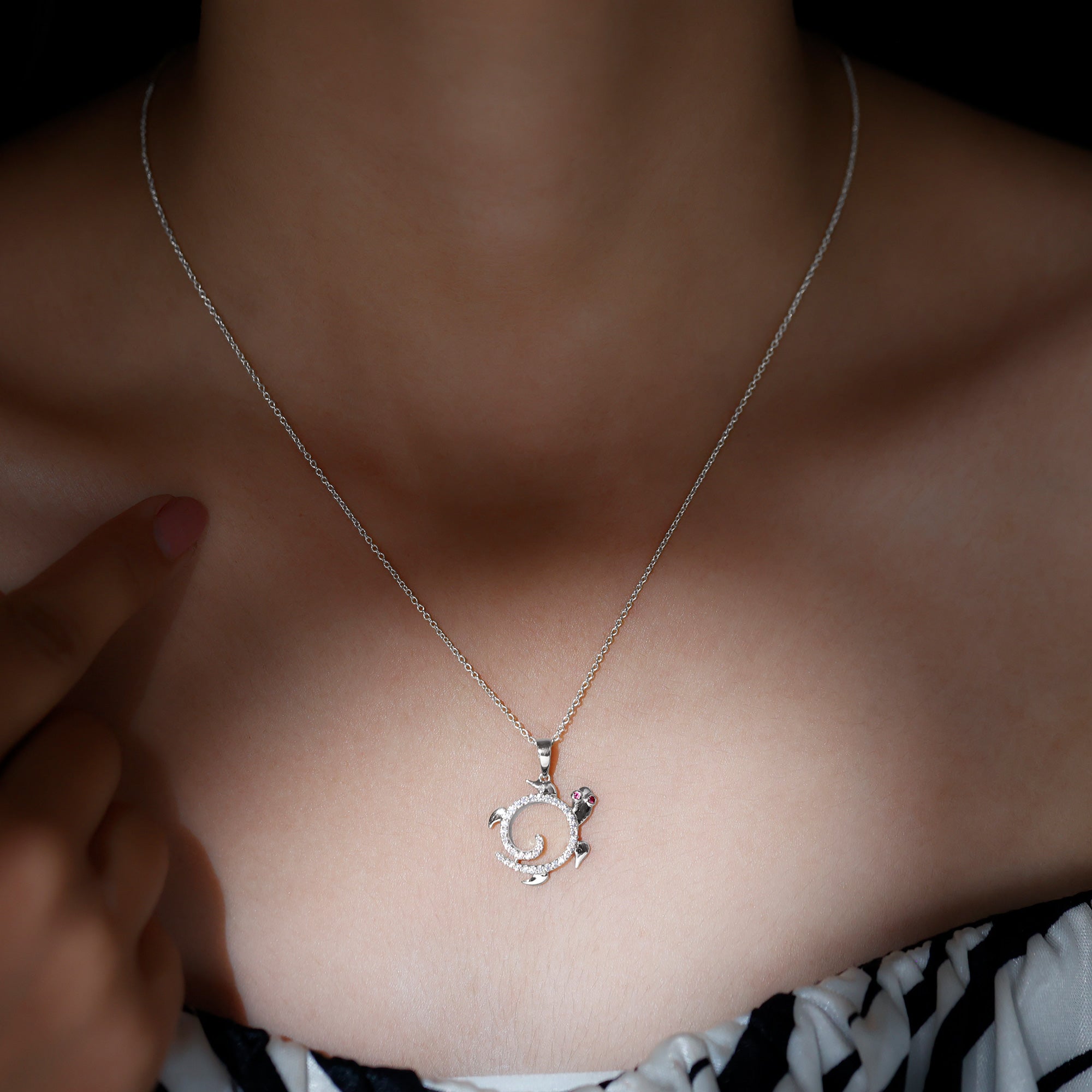 Ruby and Diamond Turtle Necklace With Chain