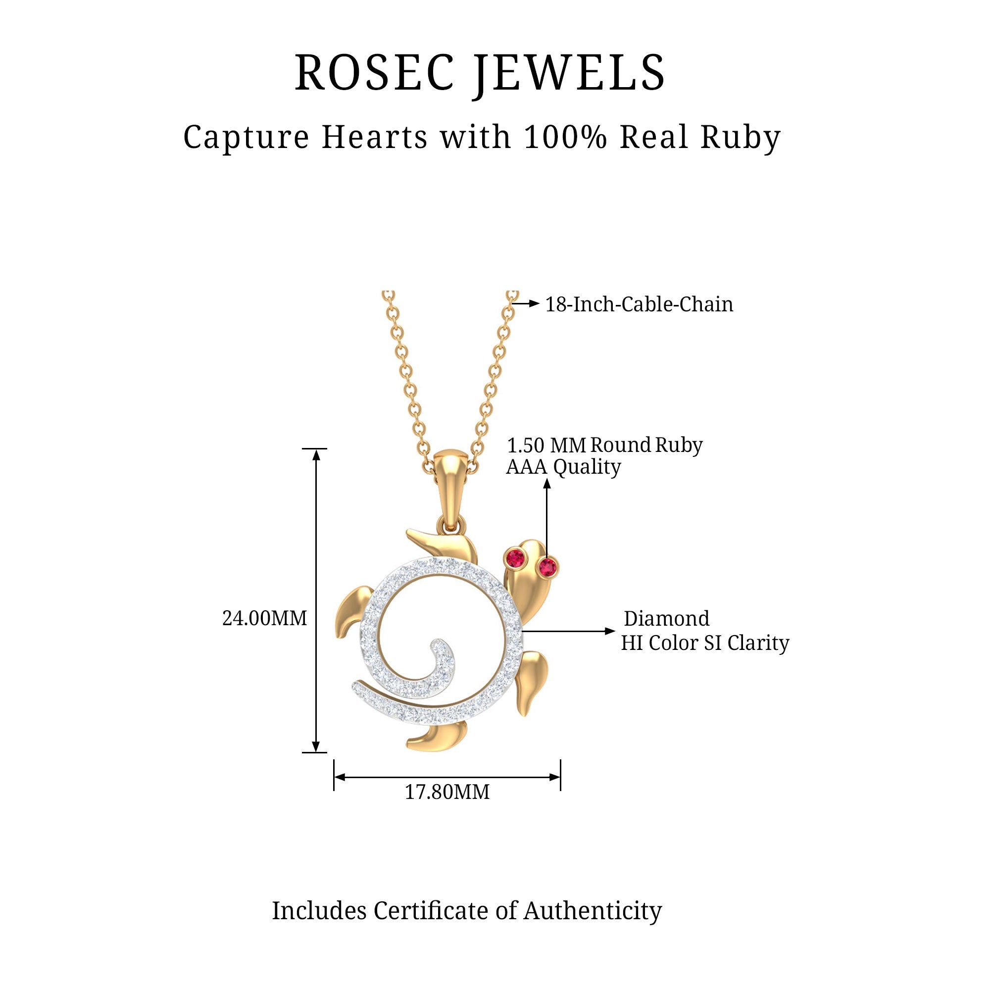 Ruby and Diamond Turtle Necklace With Chain