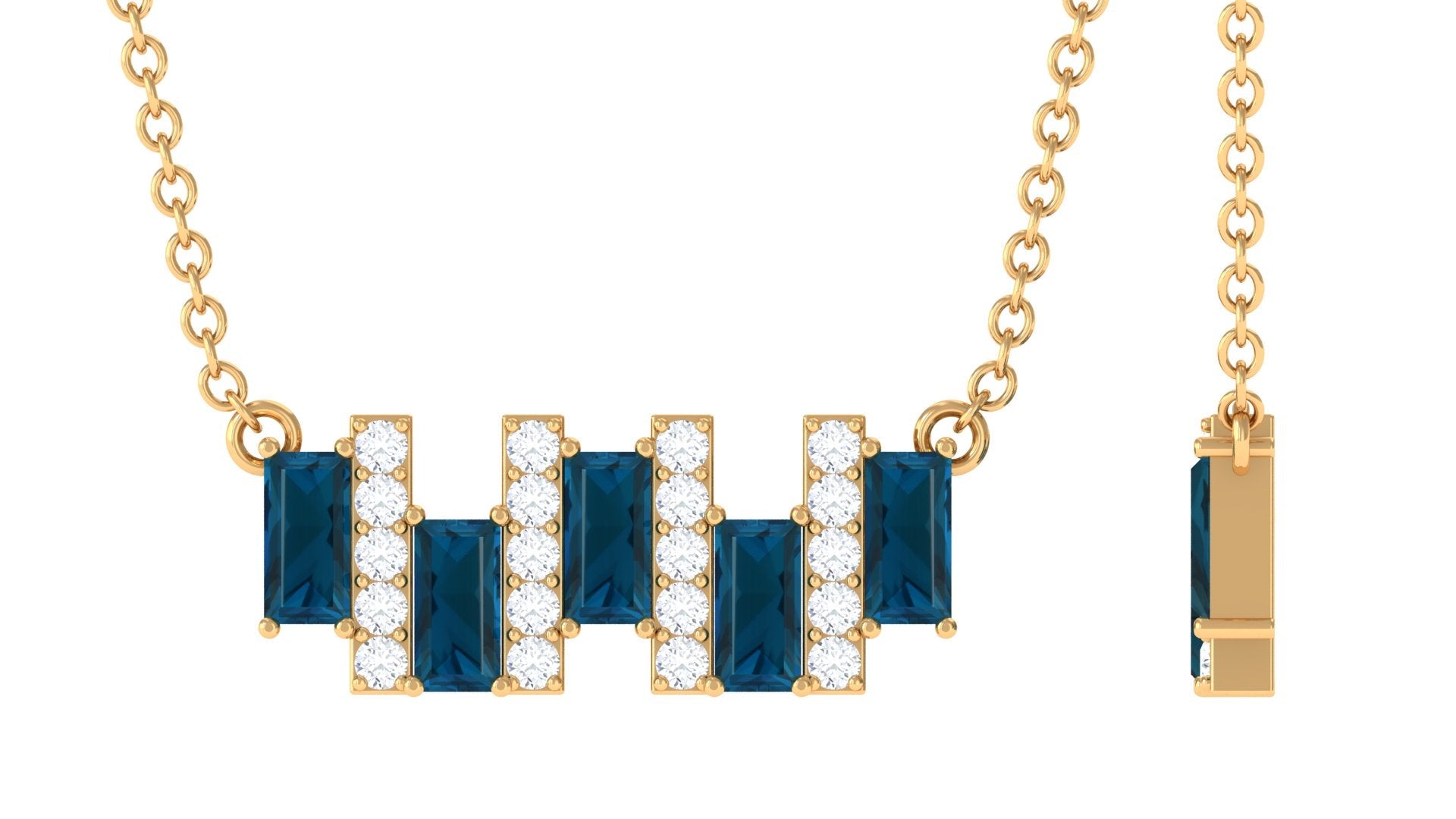 1 CT London Blue Topaz and Diamond Bar Necklace