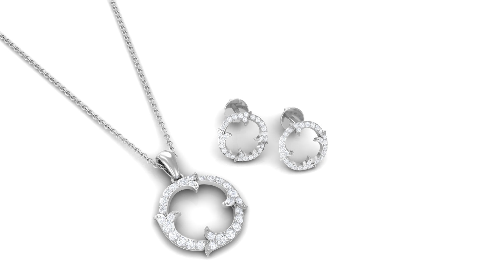 Certified Diamond Circle Necklace Earrings Set