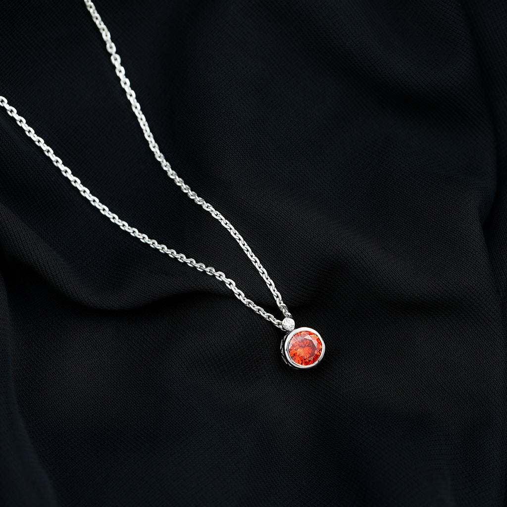 2.25 Carat Lab Grown Orange Sapphire Necklace in Bezel Setting