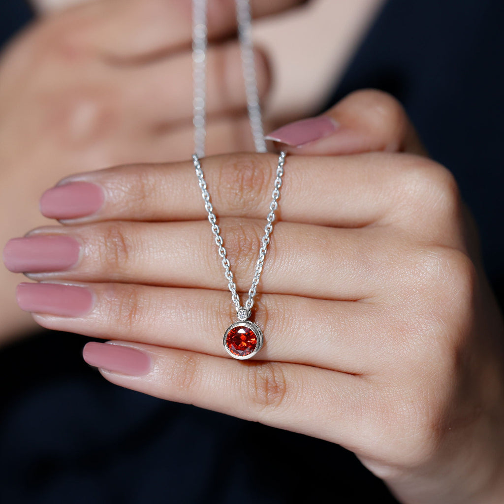 2.25 Carat Lab Grown Orange Sapphire Necklace in Bezel Setting
