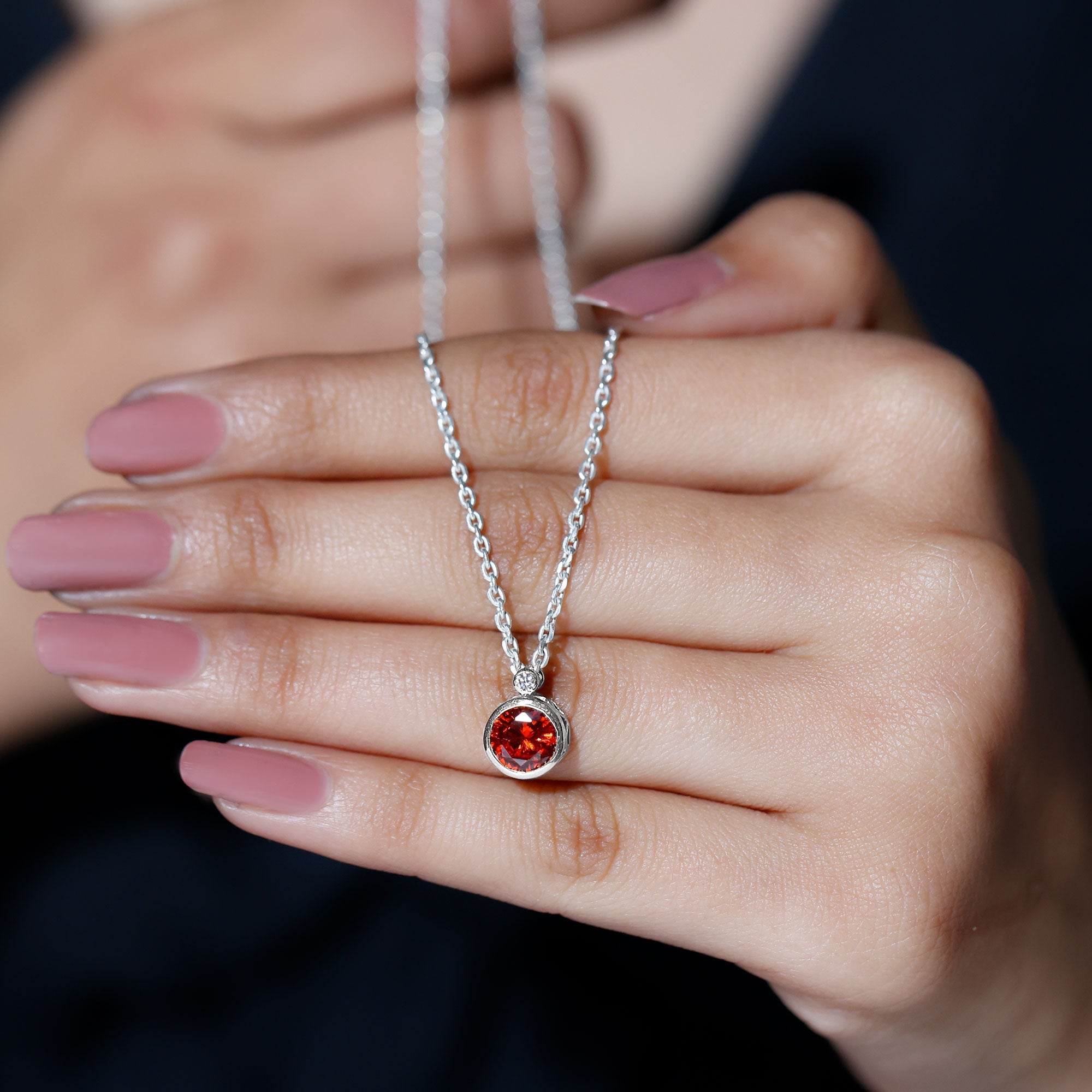 2.25 Carat Lab Grown Orange Sapphire Necklace in Bezel Setting