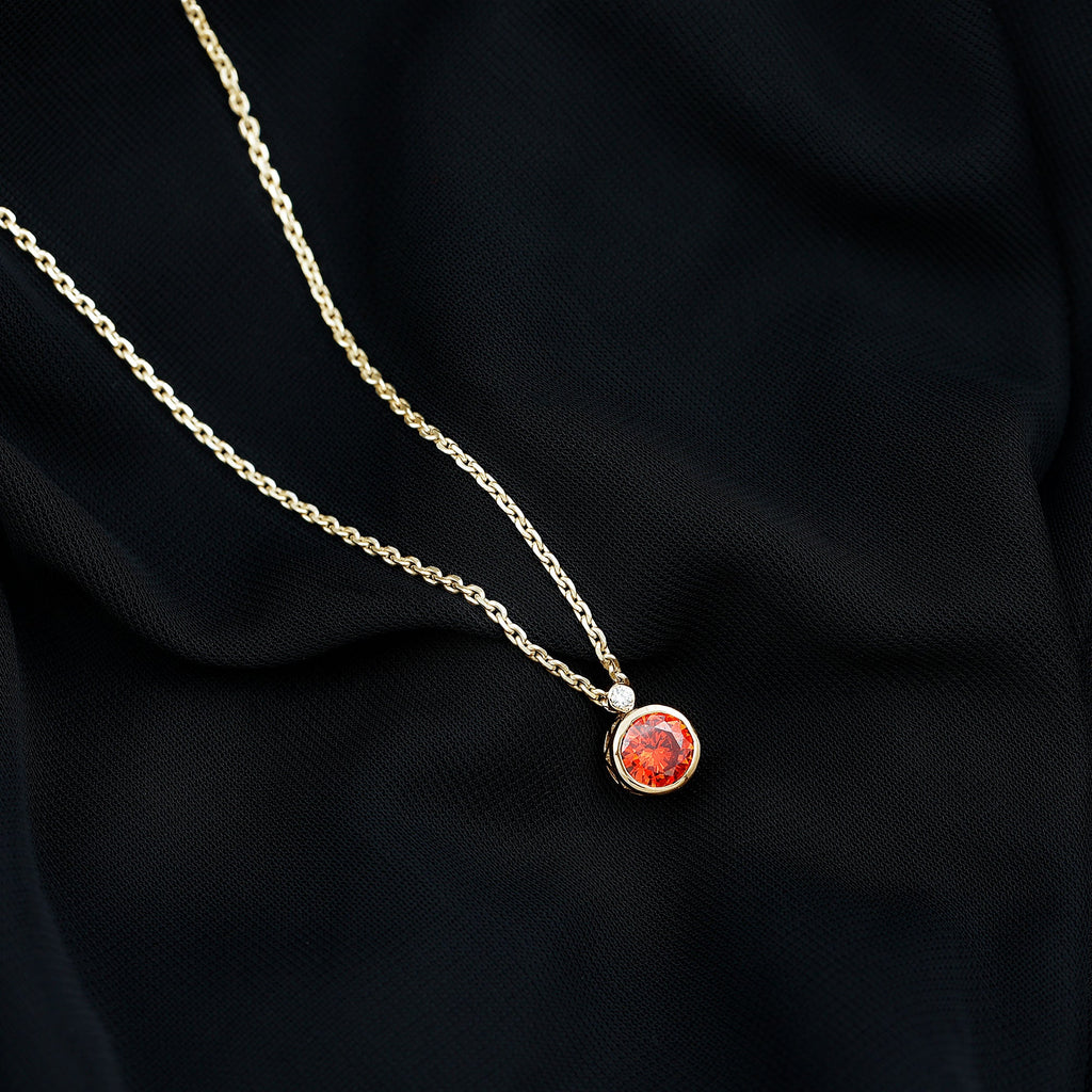2.25 Carat Lab Grown Orange Sapphire Necklace in Bezel Setting