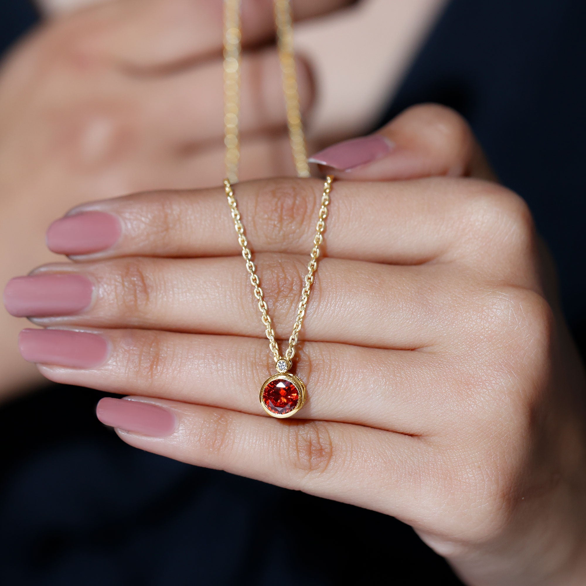 2.25 Carat Lab Grown Orange Sapphire Necklace in Bezel Setting