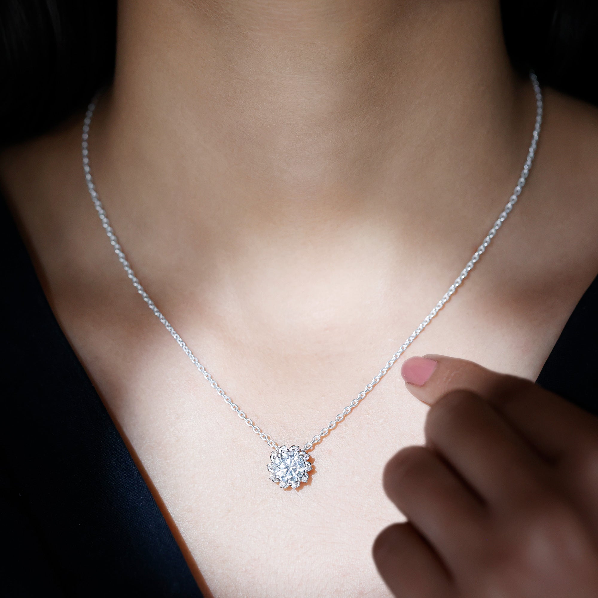 8 MM Round Cut Lab Grown Diamond Starburst Necklace