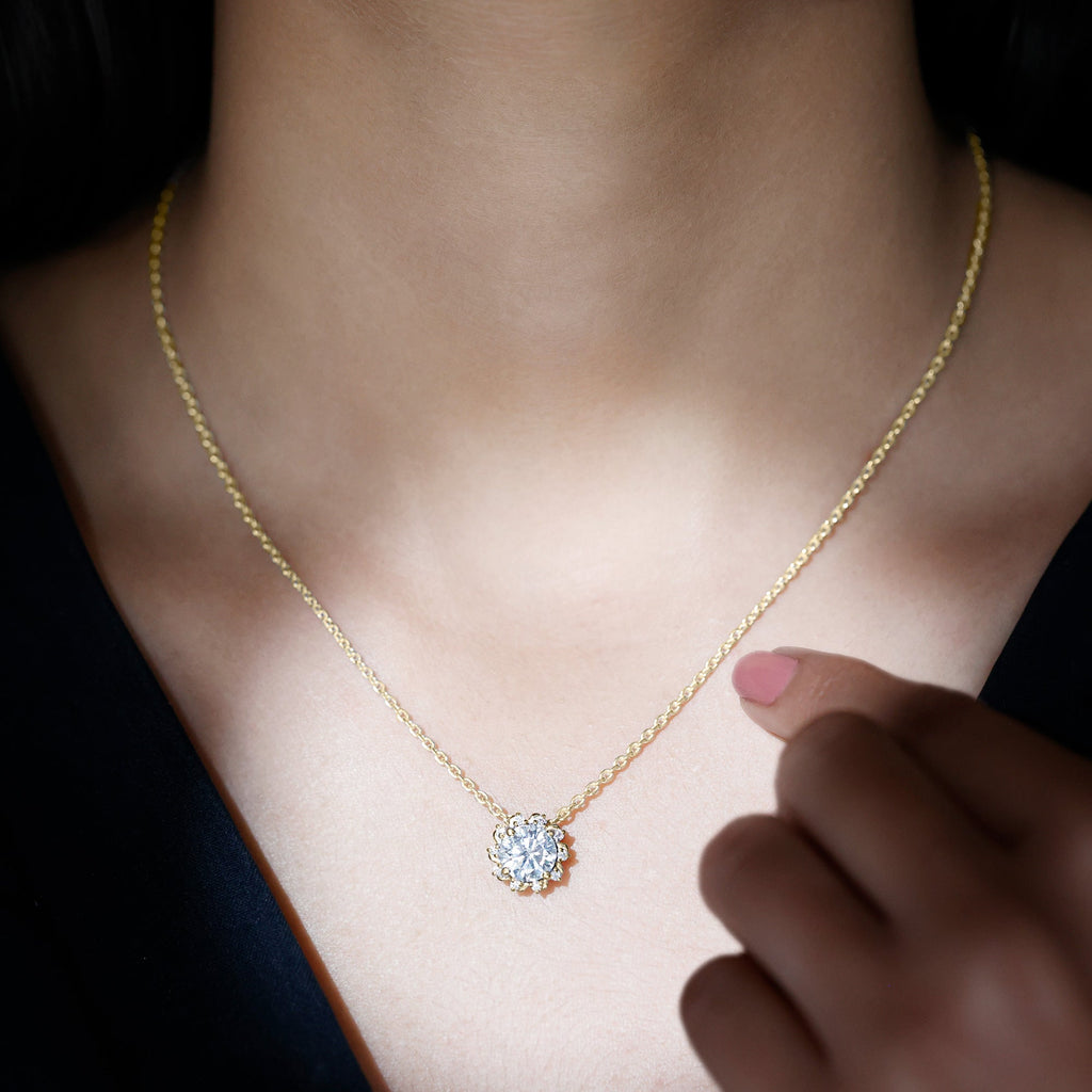 8 MM Round Cut Lab Grown Diamond Starburst Necklace