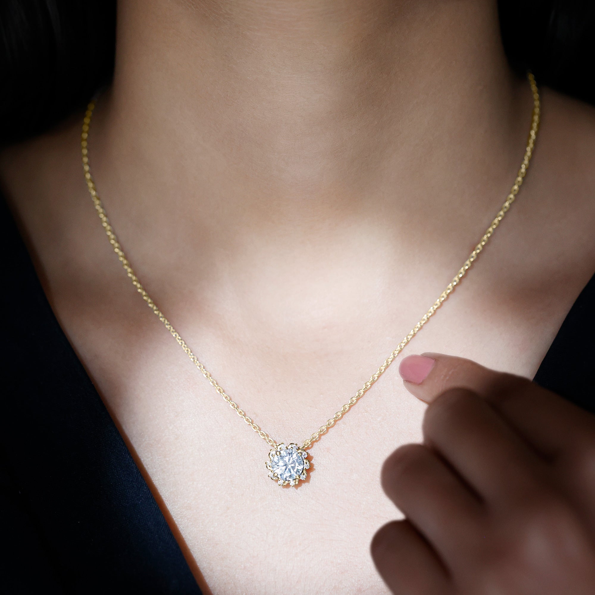 8 MM Round Cut Lab Grown Diamond Starburst Necklace