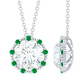 Certified Lab 8 MM Round Diamond Halo Necklace With Emerald