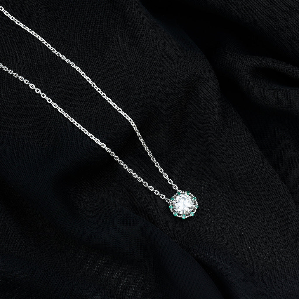 Certified Lab 8 MM Round Diamond Halo Necklace With Emerald