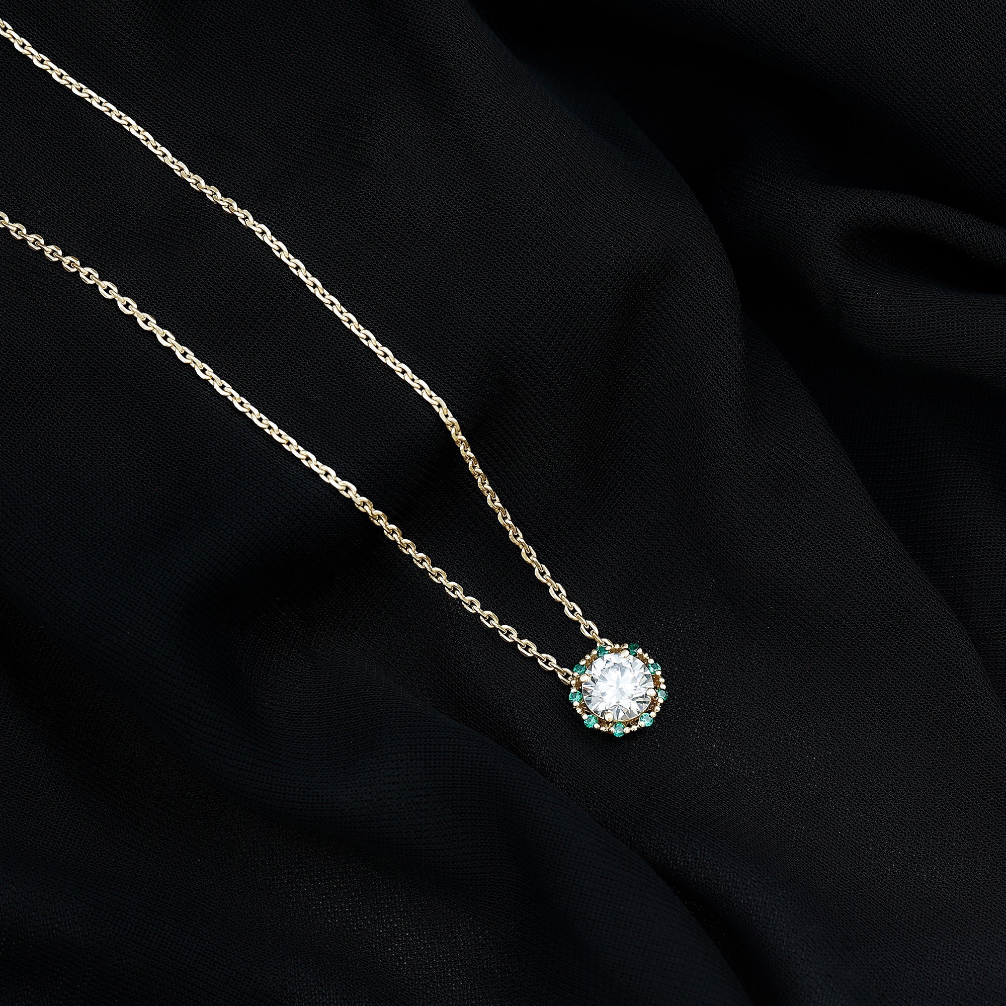Certified Lab 8 MM Round Diamond Halo Necklace With Emerald