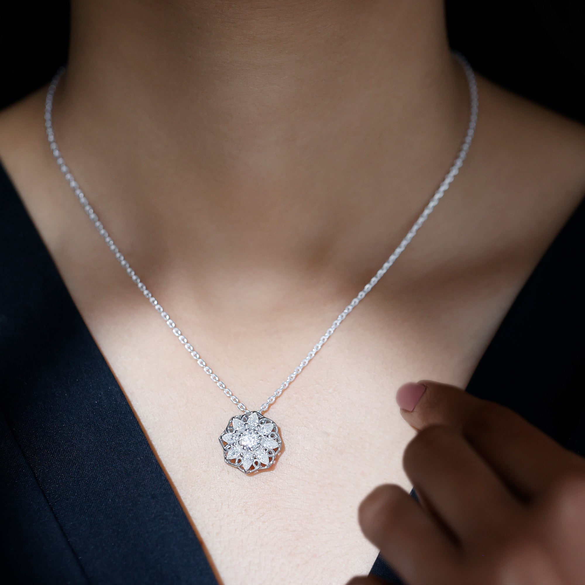 Lab Grown Diamond Statement Flower Necklace