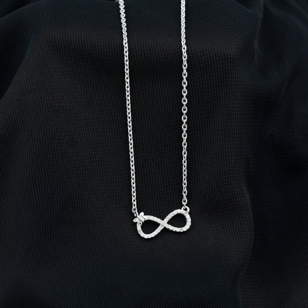 Lab Pave Set Diamond Sideways Infinity Butterfly Necklace