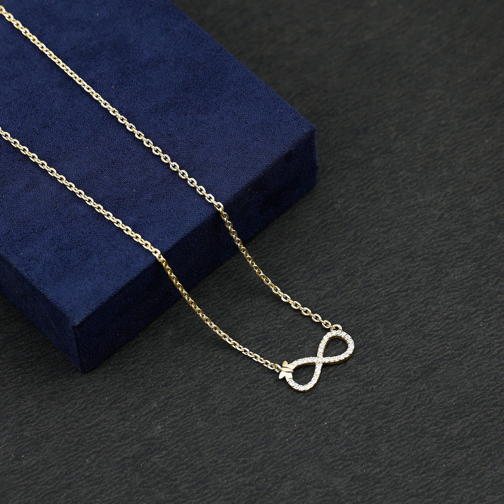 Lab Pave Set Diamond Sideways Infinity Butterfly Necklace