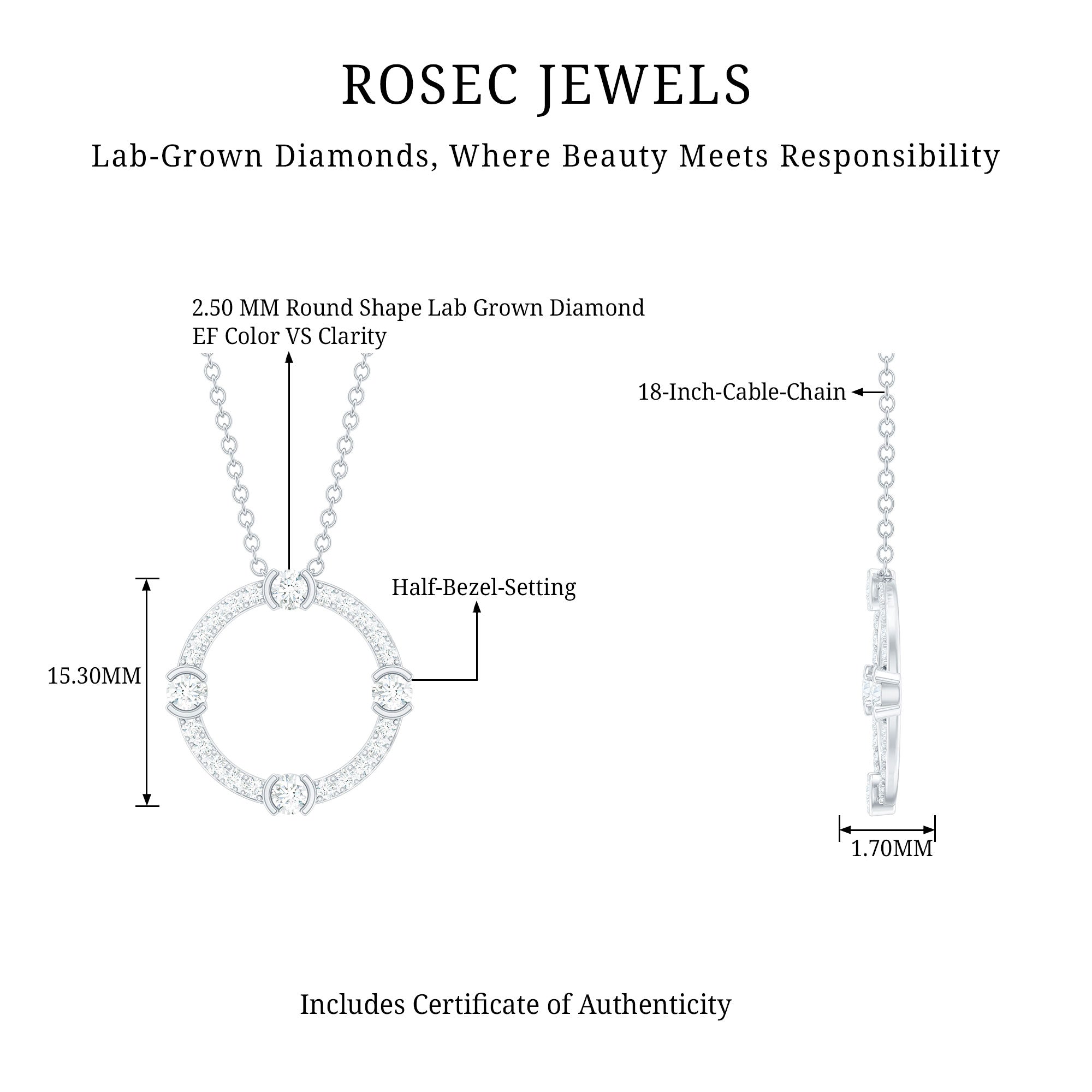 Certified Lab Grown Diamond Half Bezel Set Open Circle Necklace