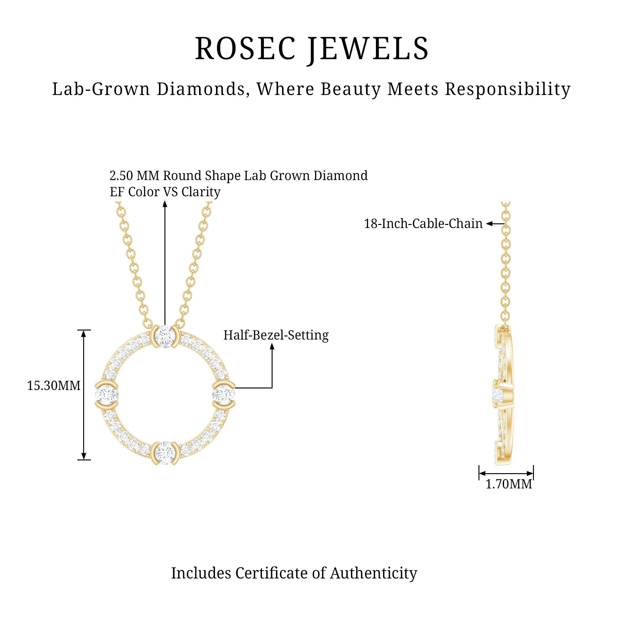 Certified Lab Grown Diamond Half Bezel Set Open Circle Necklace
