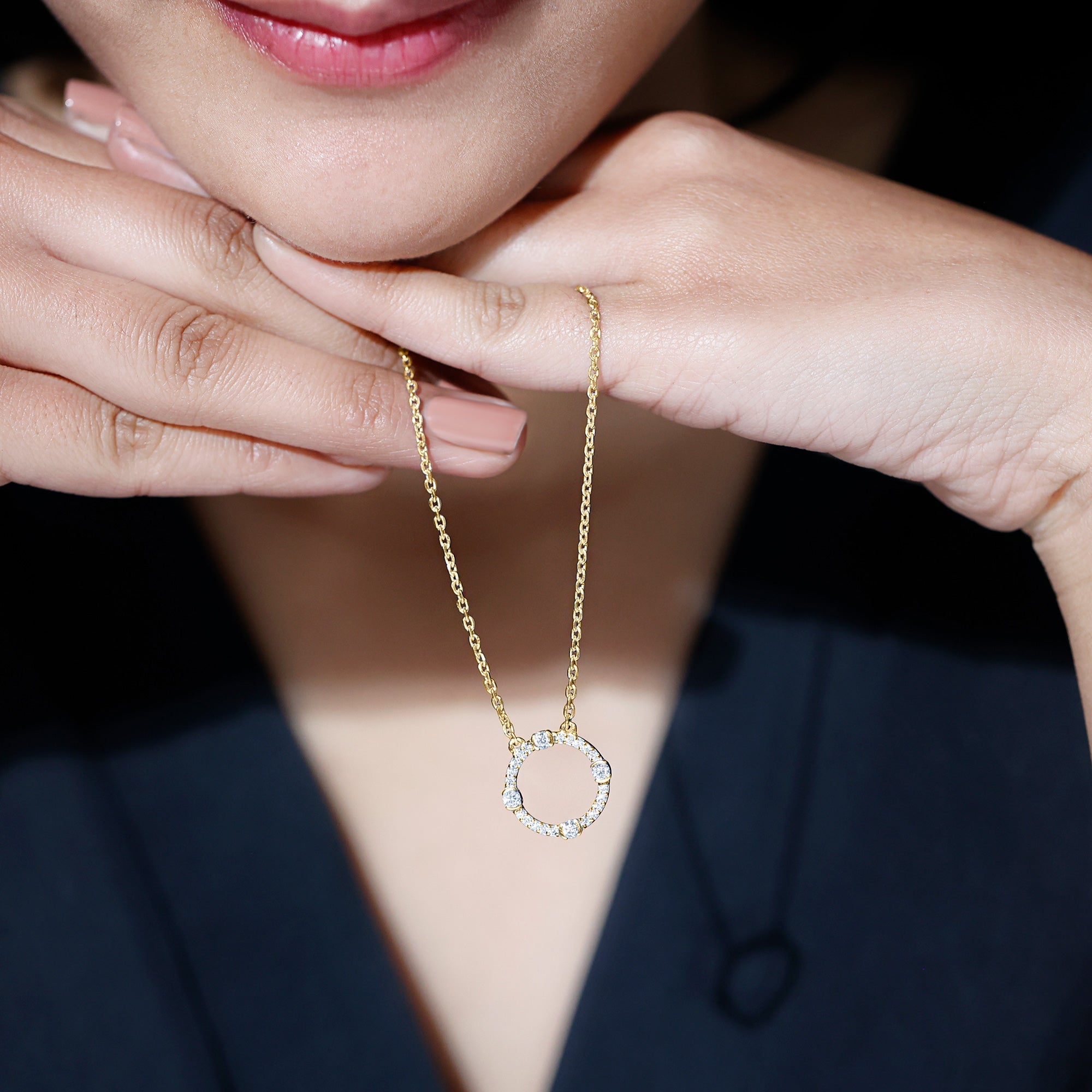 Certified Lab Grown Diamond Half Bezel Set Open Circle Necklace