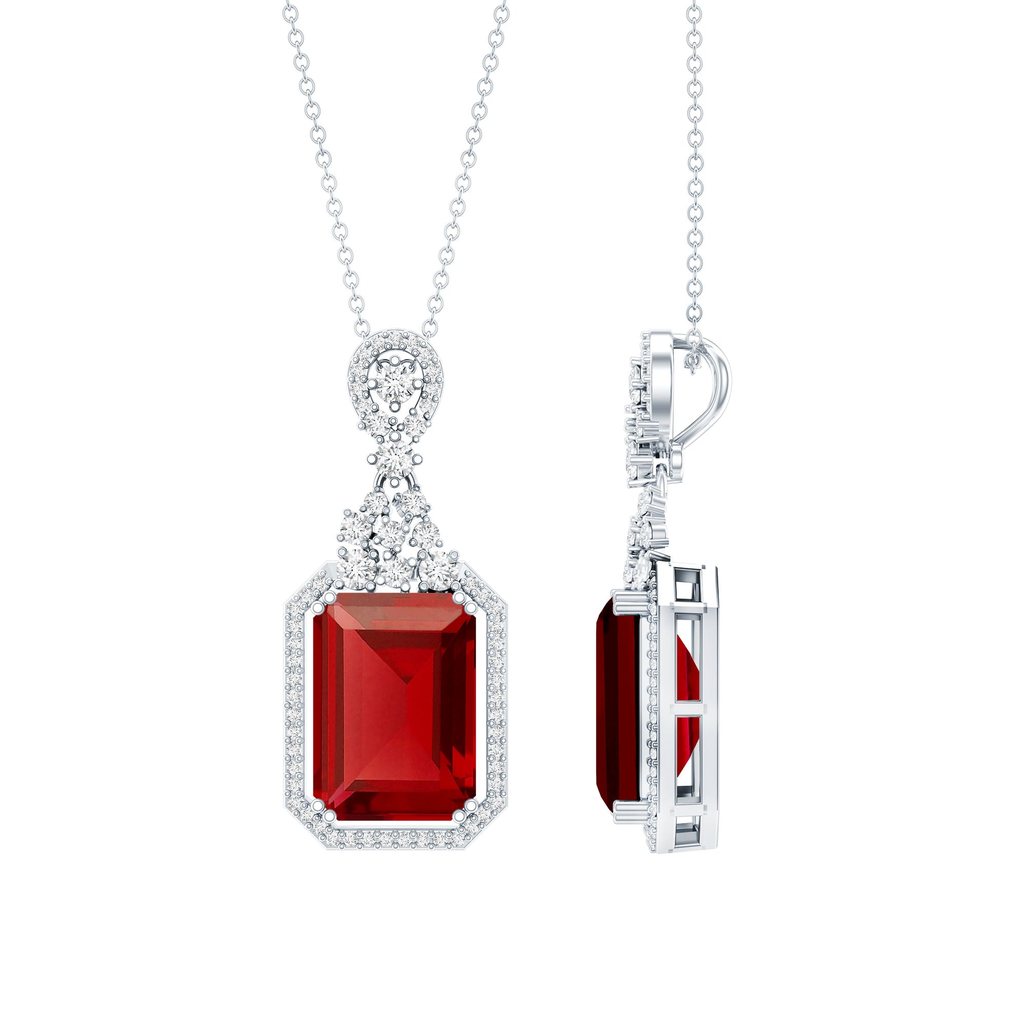Certified 5 Carat Lab Grown Ruby Vintage Necklace With Silver Chain