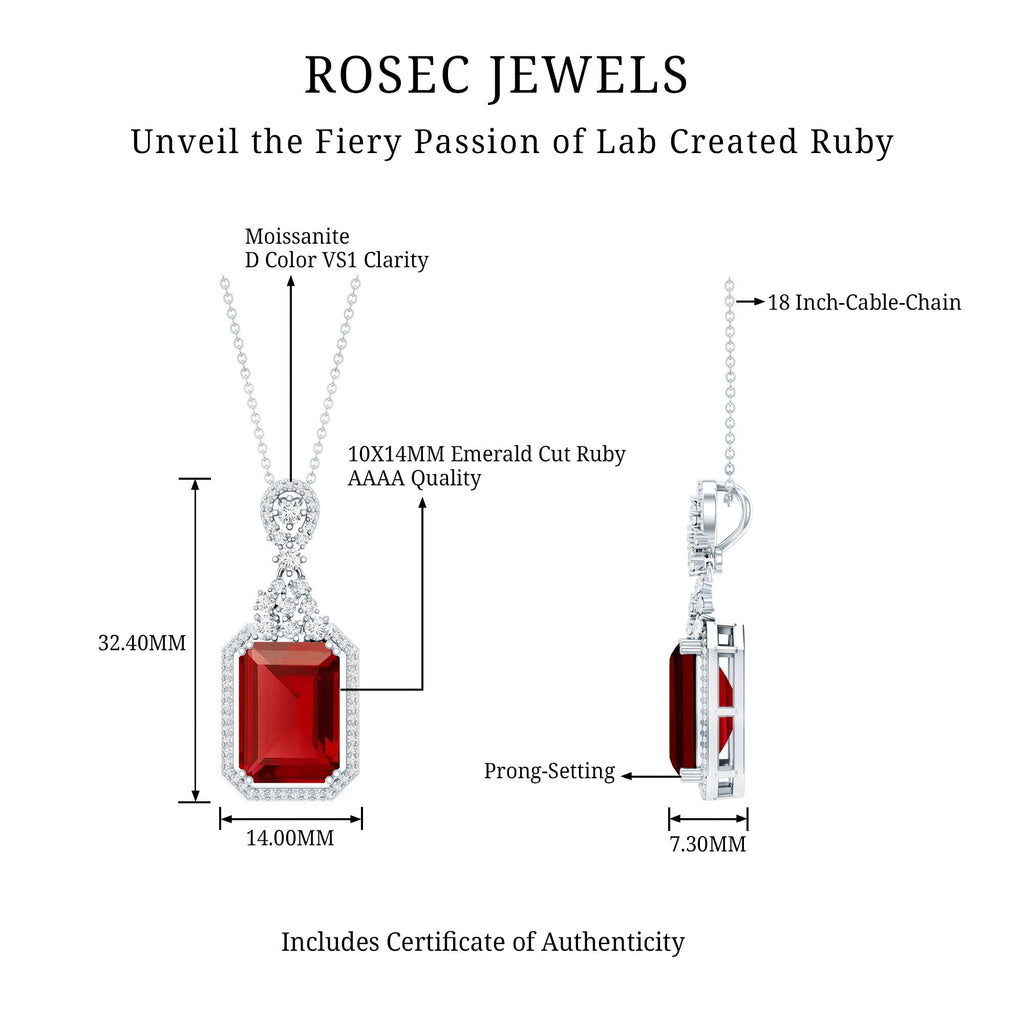 Certified 5 Carat Lab Grown Ruby Vintage Necklace With Silver Chain