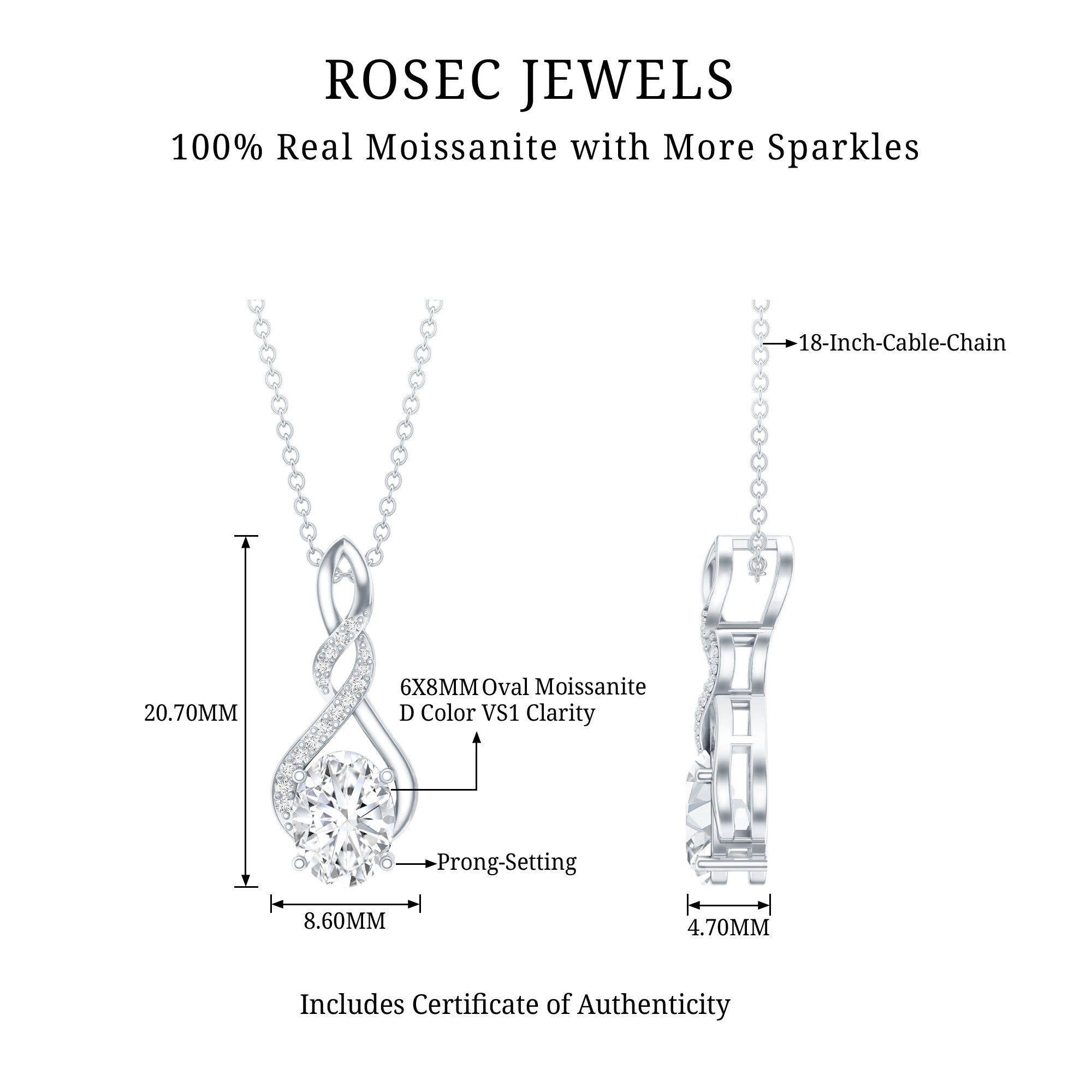 1.25 Carat Moissanite Infinity Necklace in Sterling Silver