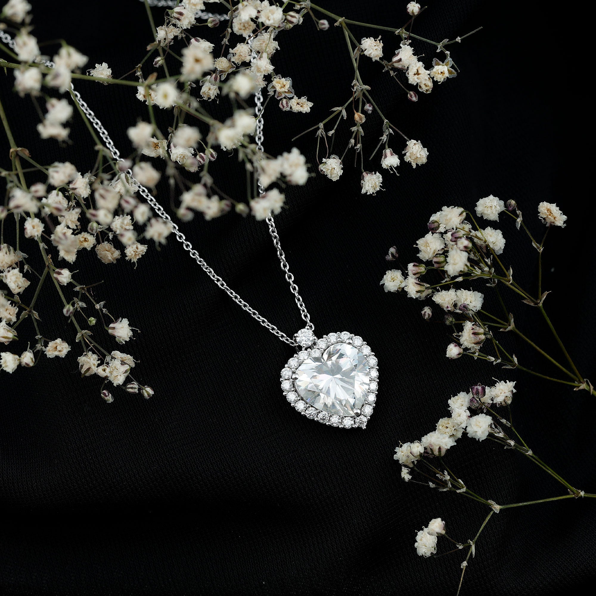 Certified 5.5 Carat Moissanite Heart Necklace with Silver Chain