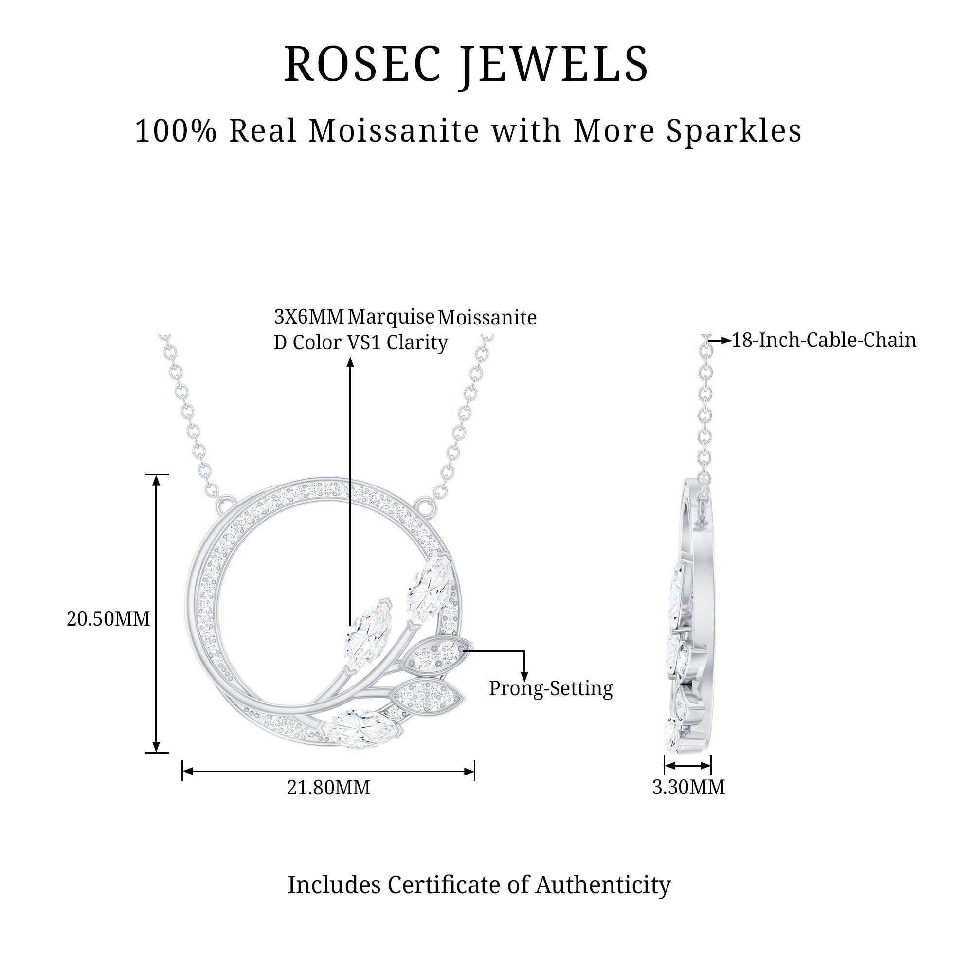1 CT Marquise and Round Cut Moissanite Leaf Eternity Necklace