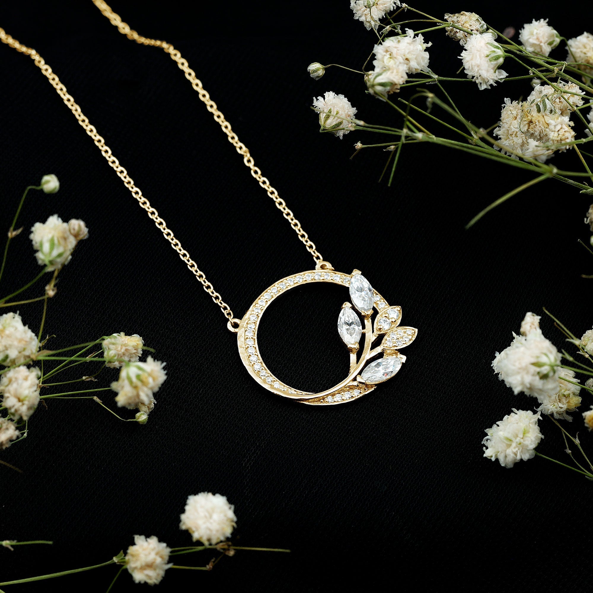 1 CT Marquise and Round Cut Moissanite Leaf Eternity Necklace