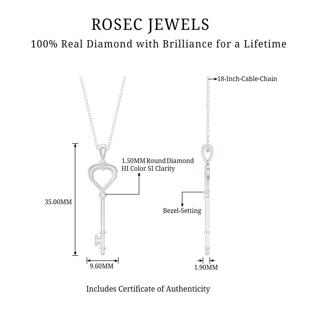 Diamond Heart Key Pendant Necklace For Women