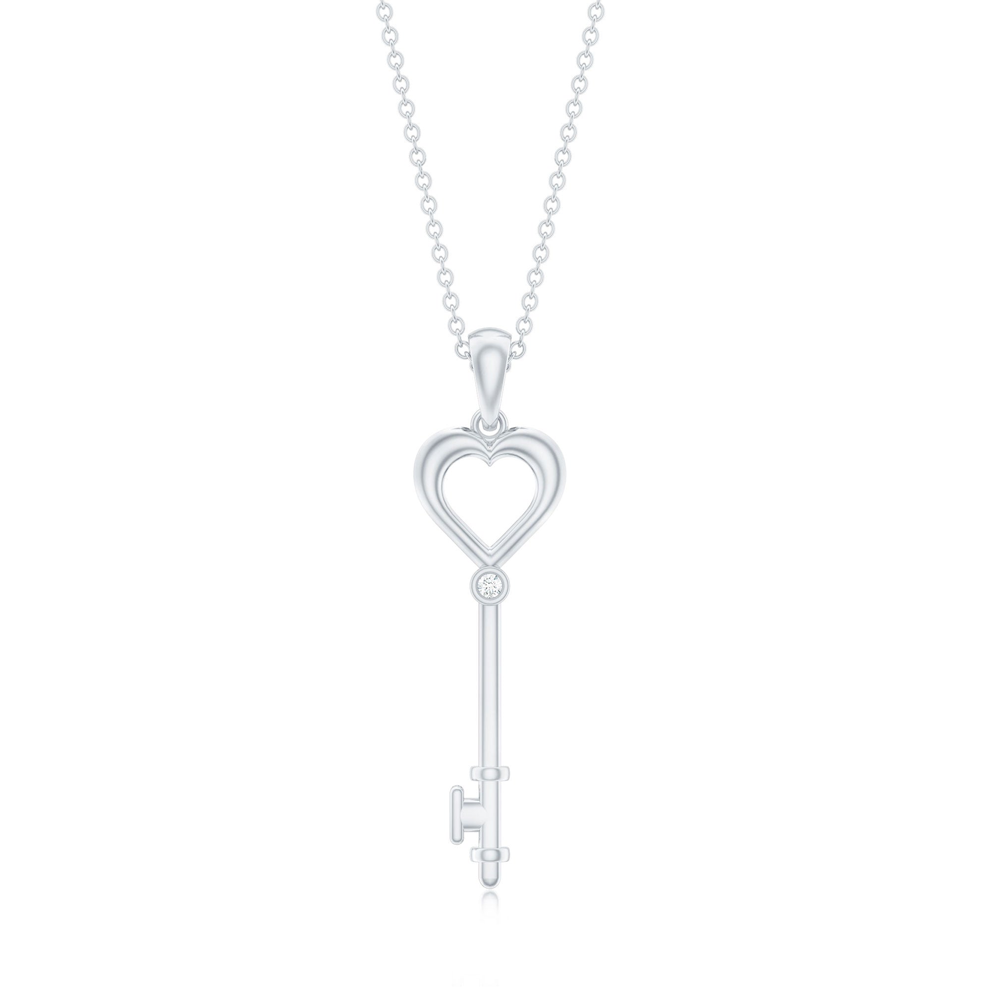 Diamond Heart Key Pendant Necklace For Women