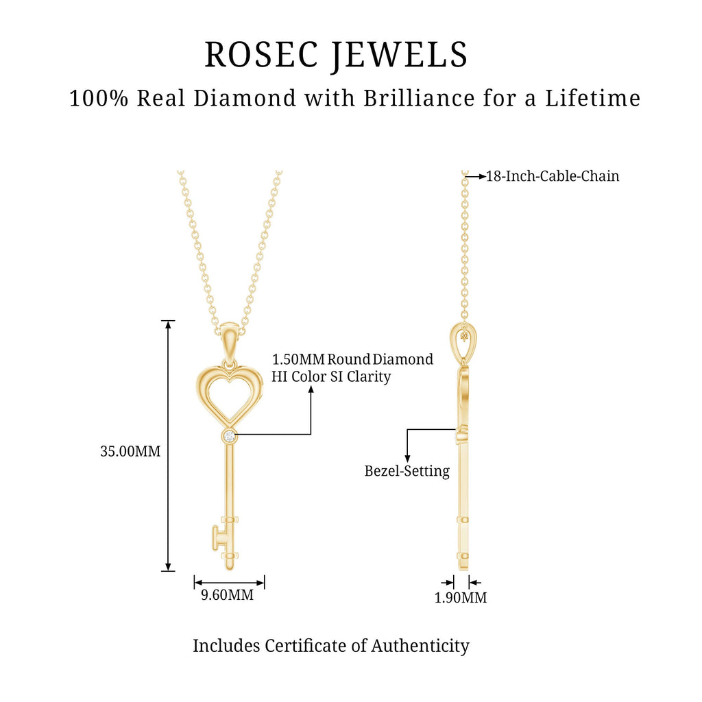 Diamond Heart Key Pendant Necklace For Women