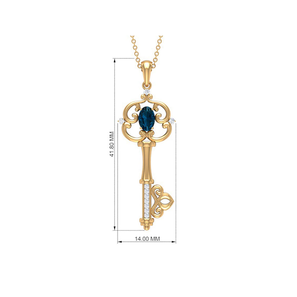 Vintage Key Necklace with London Blue Topaz and Diamond