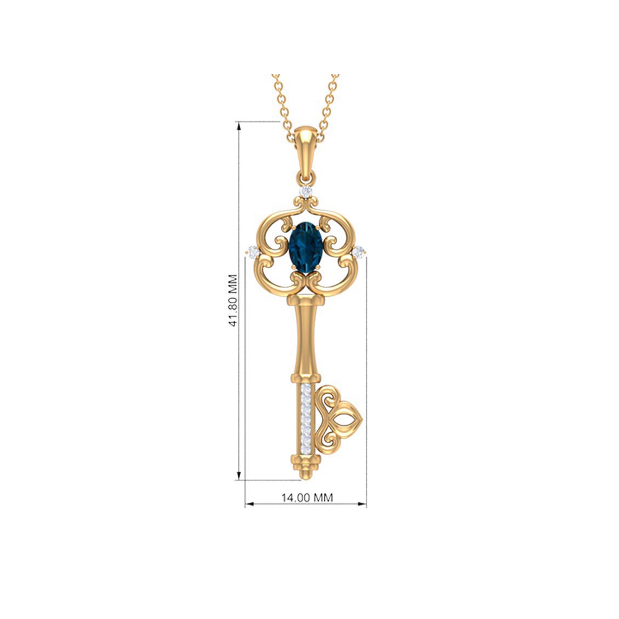 Vintage Key Necklace with London Blue Topaz and Diamond