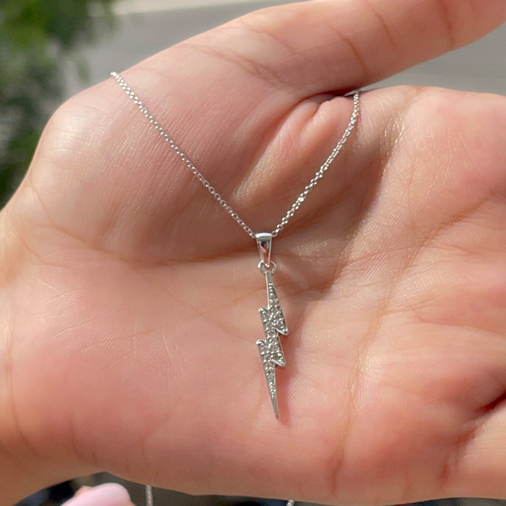 Natural Diamond Lightning Bolt Necklace for Her