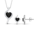 Real Black Onyx Heart Pendant Necklace and Earrings Set with Diamond