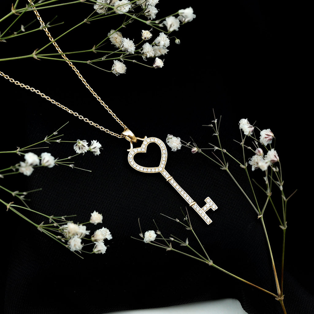 Open Heart Key Pendant with Zircon
