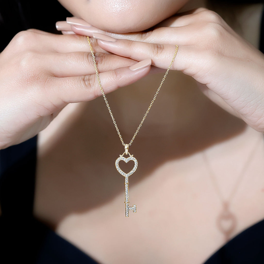 Open Heart Key Pendant with Zircon