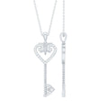 Cubic Zirconia Vintage Inspired Heart Key Pendant Necklace
