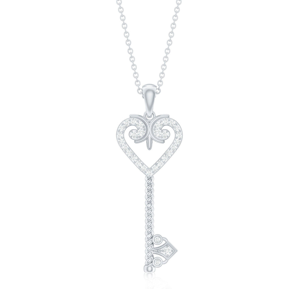 Cubic Zirconia Vintage Inspired Heart Key Pendant Necklace