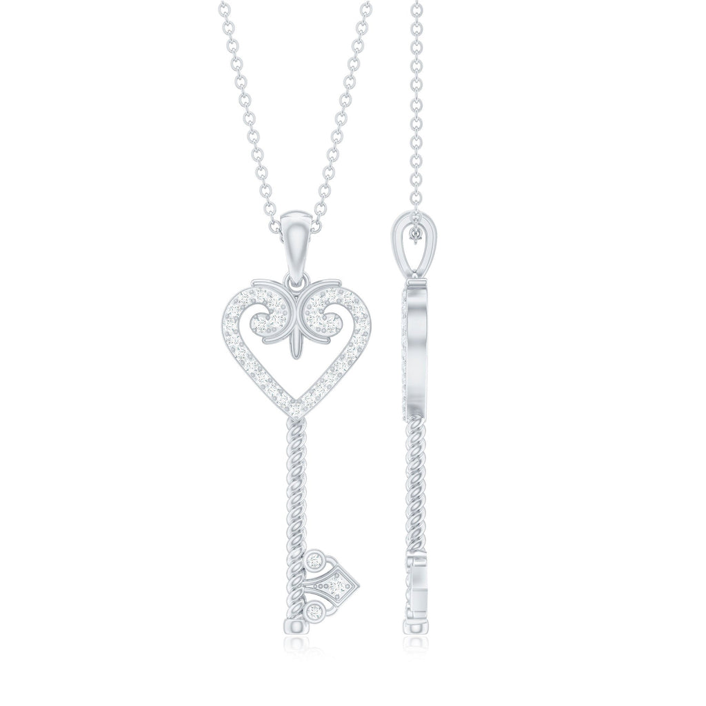 Cubic Zirconia Vintage Inspired Heart Key Pendant Necklace
