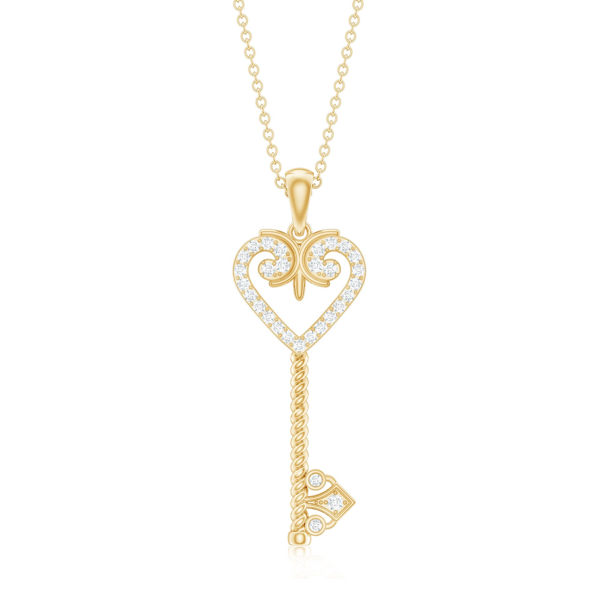 Cubic Zirconia Vintage Inspired Heart Key Pendant Necklace