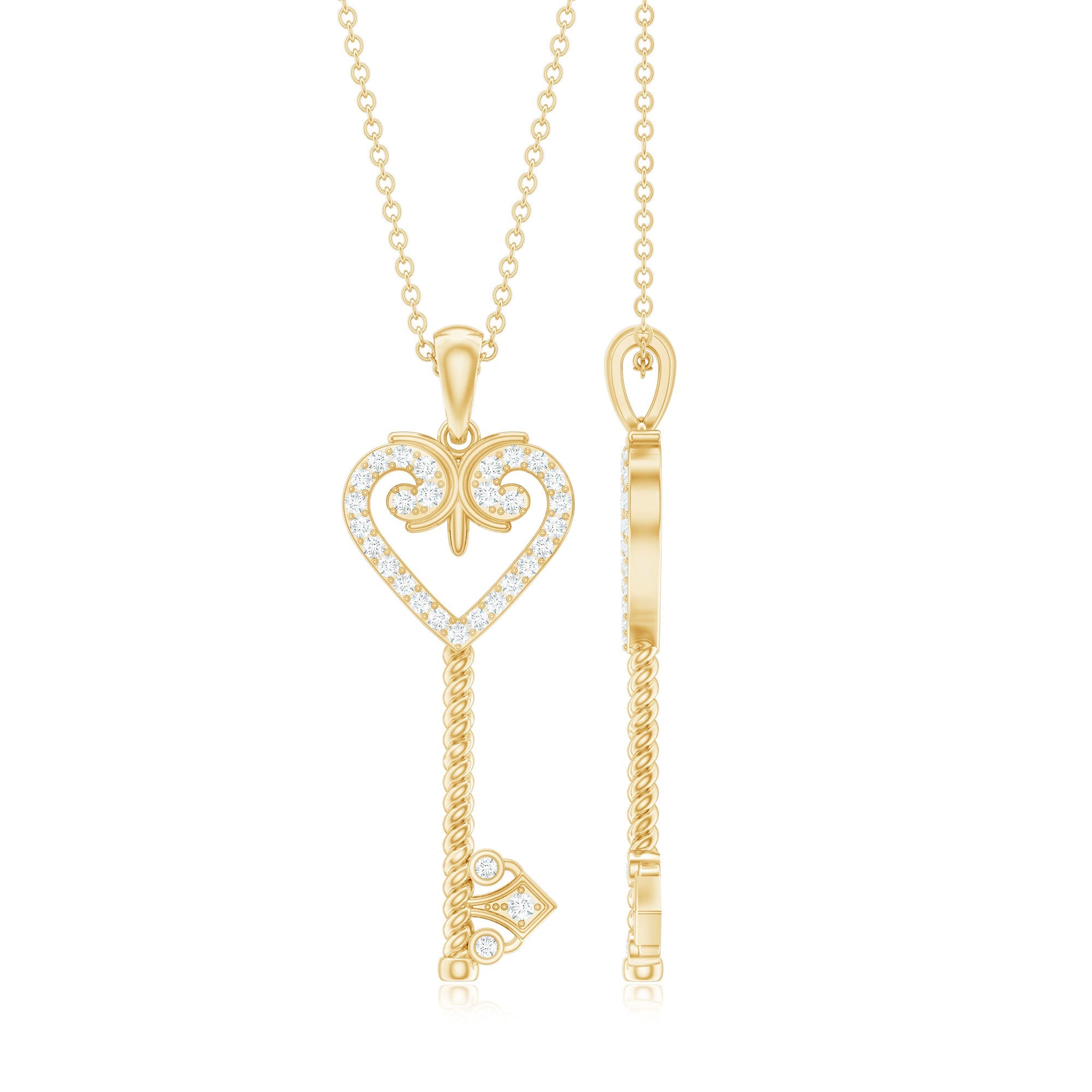 Cubic Zirconia Vintage Inspired Heart Key Pendant Necklace
