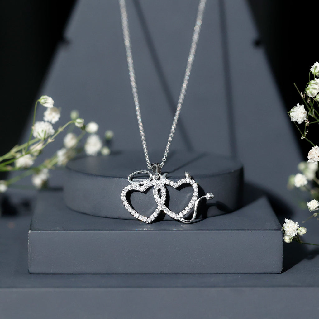 Certified Zircon Angle and Devil Twin Heart Necklace