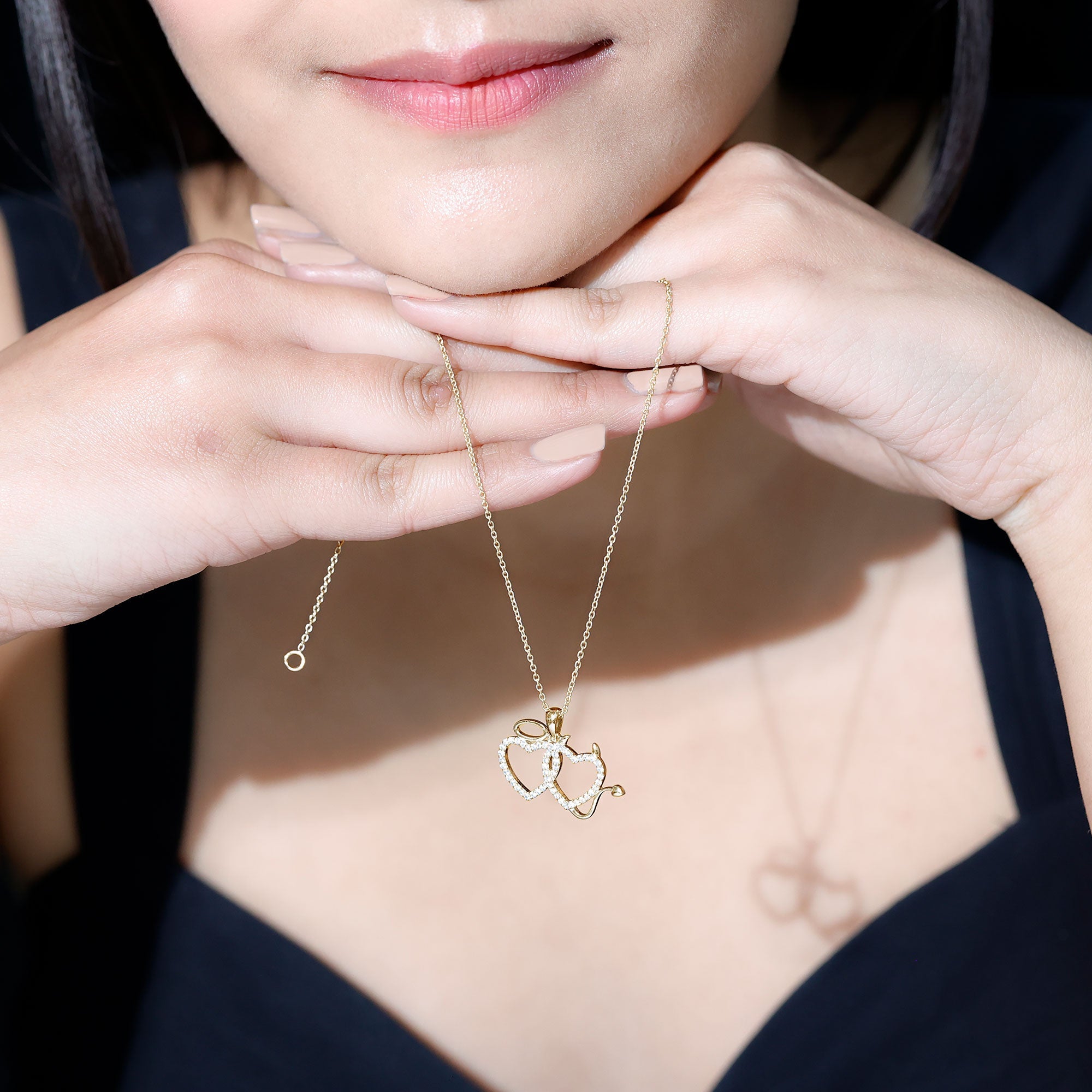 Certified Zircon Angle and Devil Twin Heart Necklace