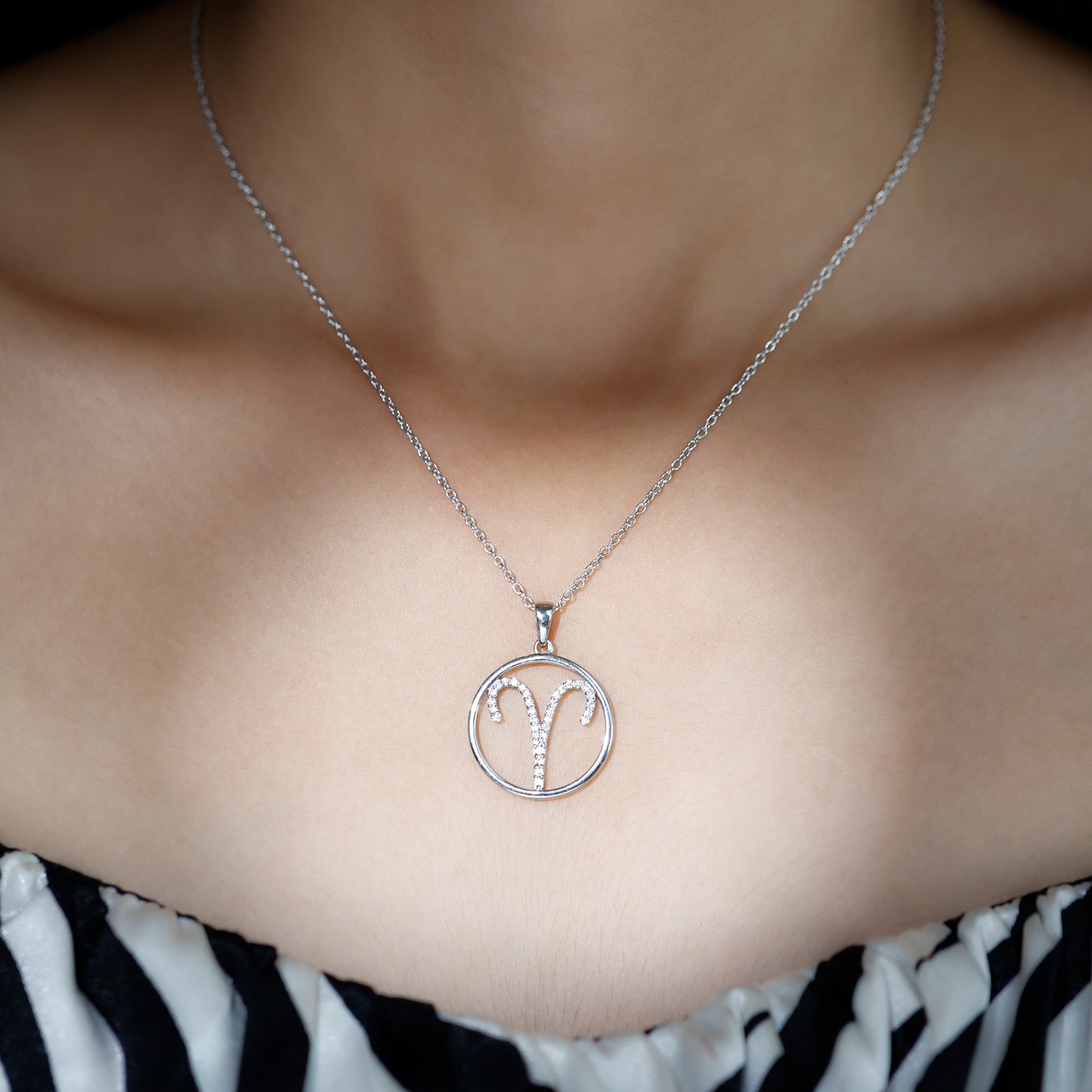 Certified Moissanite Aries Zodiac Sign Pendant Necklace