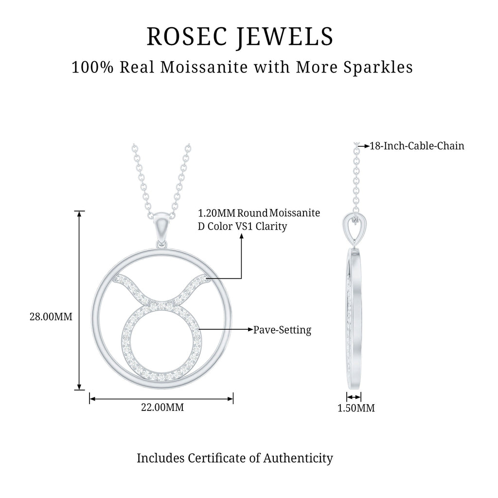 Certified Moissanite Taurus Zodiac Sign Pendant Necklace
